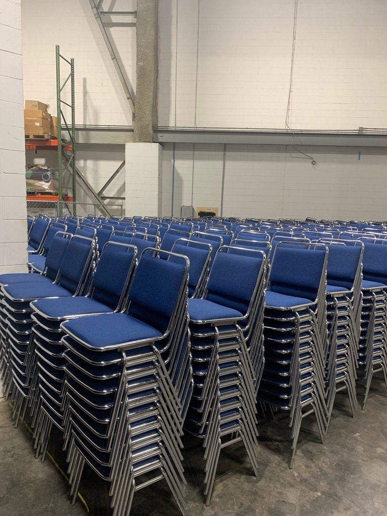 Blue Banquet Chairs w/ Silver Frame