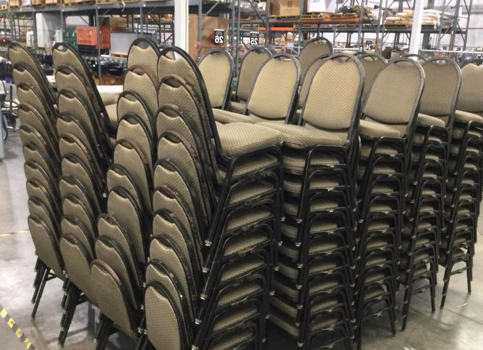 Tan Pattern Banquet Chairs - Black Frame Stacking — photo 2