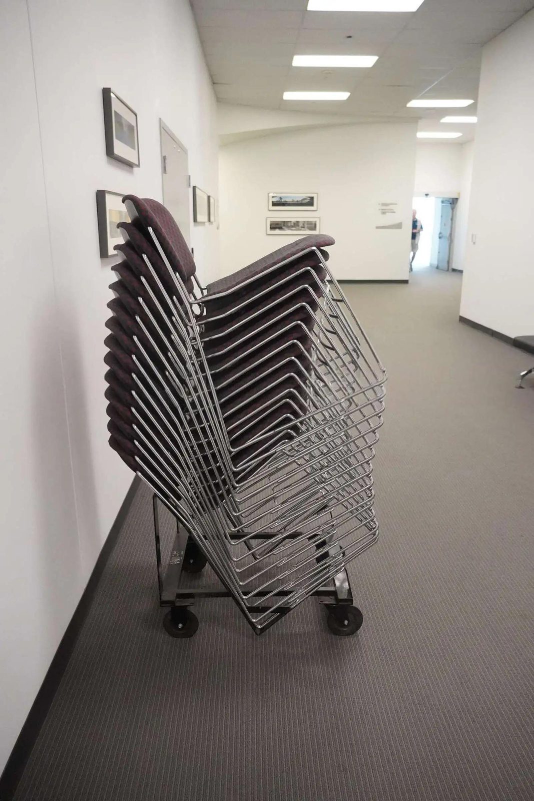 ~2,500 Wire Frame Stacking Chairs — Chrome Frame, Dark Plum Pad, Linkable (Pittsburgh, PA)