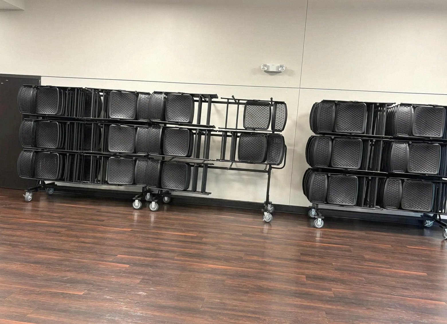 Black Resin Folding Chairs with Carts — photo 3