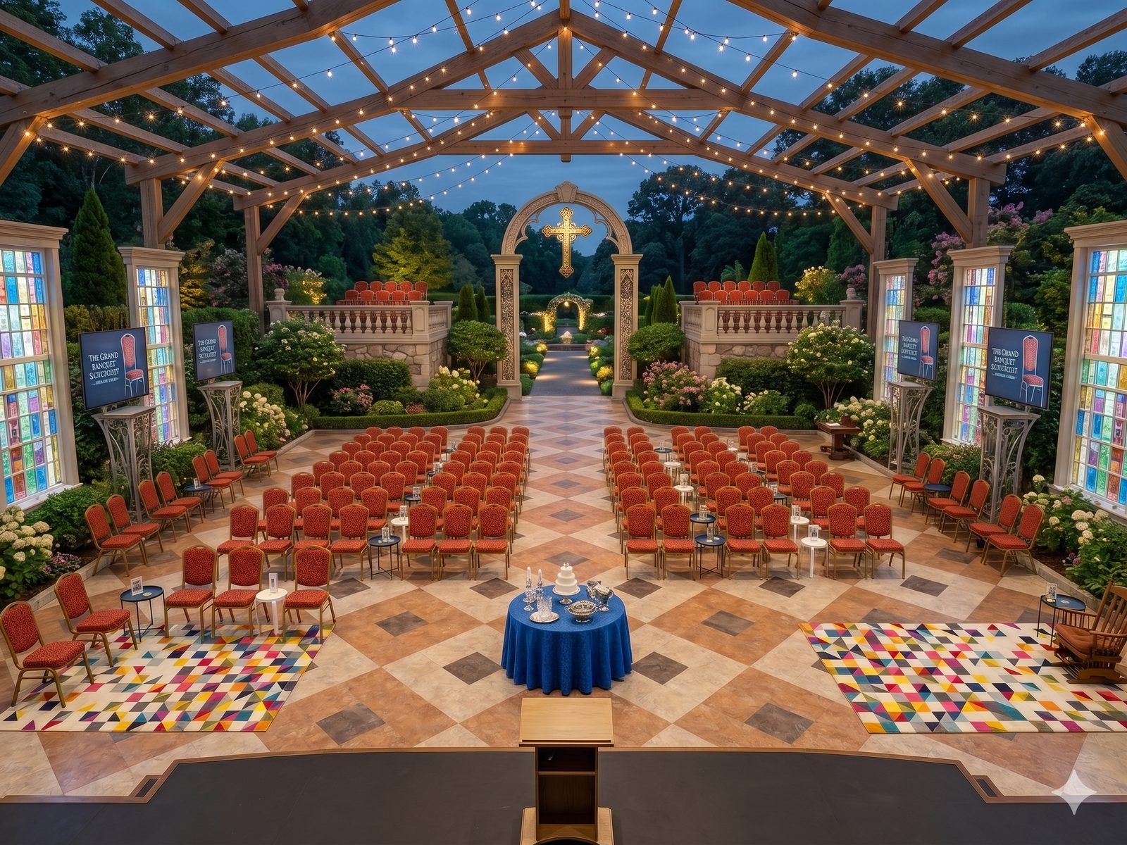 Crimson Patterned Banquet Chairs — photo 9